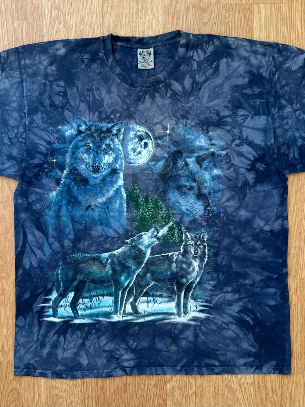 Vintage 90’s Back To Earth Wolf Moon Tie Dye T-Shirt XL Hand Dyed
